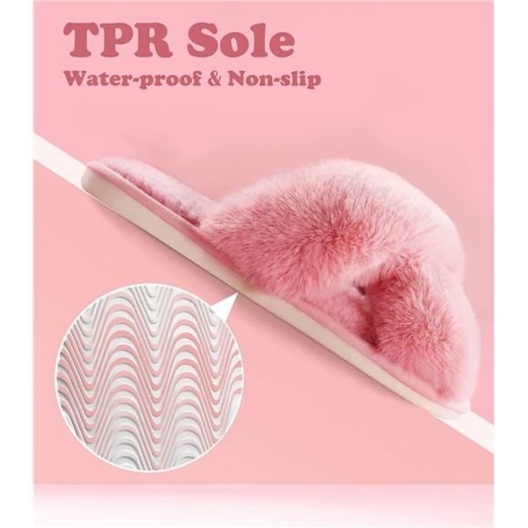 Cross Band Cozy Plush Home Slippers Fluffy Furry Open Toe Shoes Slide Slipper - Picture 6 of 6